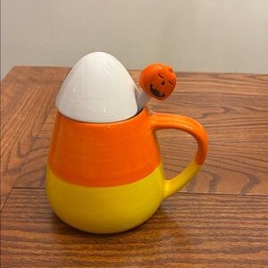 Halloween Pumpkin Mug with Lid - Orange and Yellow